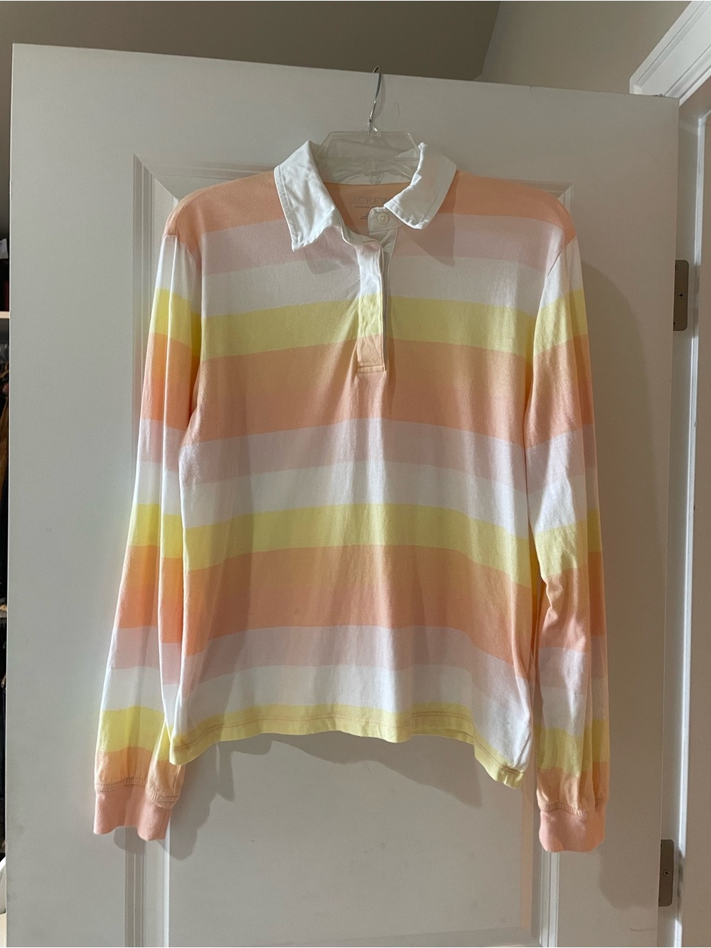 J. Crew Pastel Stripe Long-Sleeve Polo in Peach, Yellow & White